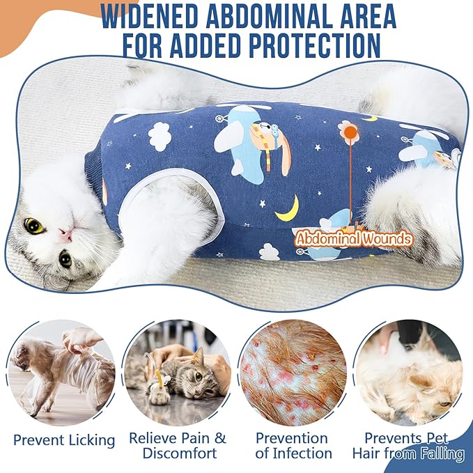 SlowTon Cat Recovery Suit - Cat Onesie for Cats After Surgery Female Male, Kitten Clothes Cats Surgical Spay Suit Abdominal Wounds, E-Collar Alternative Bodysuit Shirt Anti-Licking (Navy, M)