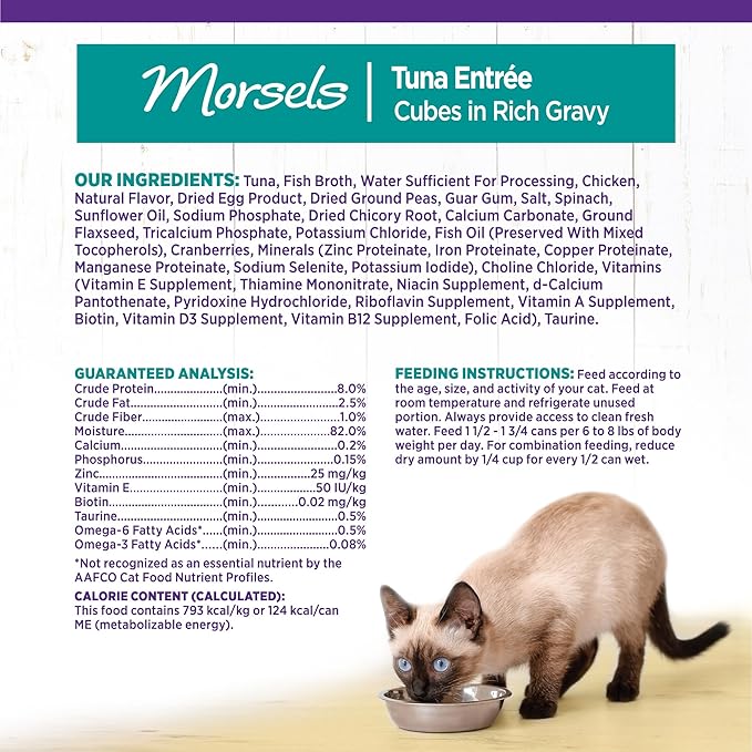 Wellness Complete Health Morsels Adult Canned Wet Cat Food, Natural, Protein Rich, Grain Free, Tuna Entrée Recipe, 5.5 oz, Pack of 24 Cans