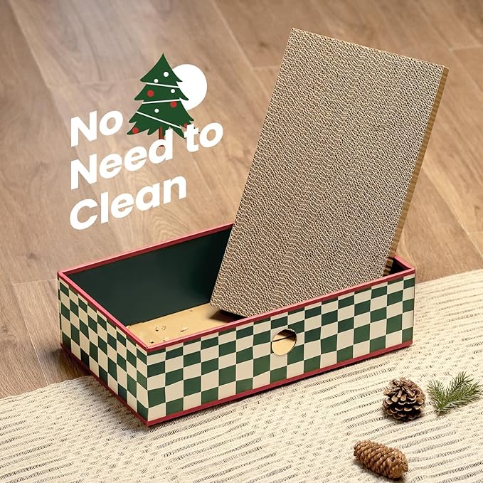 Conlun Cat Scratcher Box with 3-Layer Corrugated Pad, Heavy-Duty Double-Sided Cardboard Scratching Board & Bed, Checkered Design, for Cats, Large