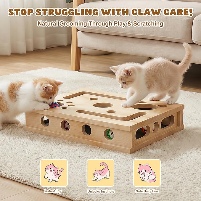 XL Cat Nail File Enrichment Box, Cat Scratch Puzzle Box with Replaceable Filing Pad, Stress-Free Grooming Toy for Indoor Cats