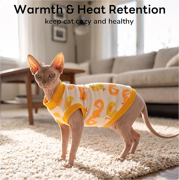 PUMYPOREITY Sphynx Cat Clothes - Stretchy Sweater, Soft Shirt, Pullover Pajamas, Turtleneck for Sphynx, Cornish Rex, Devon Rex - Yellow, XL