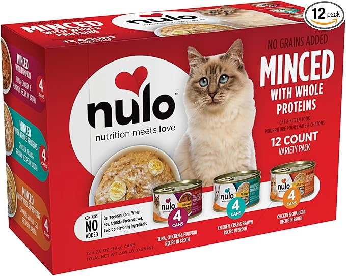 Nulo Grain-Free Minced with Whole Proteins Wet Canned Cat and Kitten Food, Variety Pack, 2.8 Ounce, 12 Cans