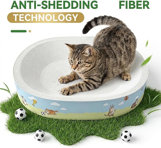 Cat Scratcher - Plant Fiber Scratch Pad | Durable Cardboard Lounge Bed, Portable Cat Scratch Board Bowl Mat for Kitten Medium Large Breed Furniture Door Couch Carpet Protection Indoor Enrichment