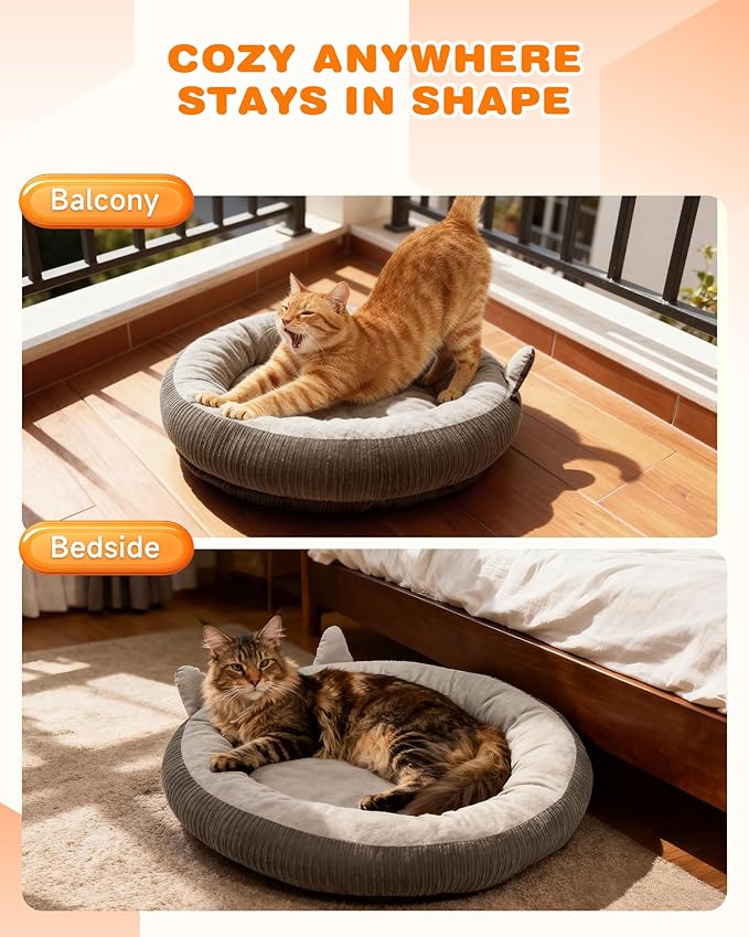 Heated Cat Bed for Indoor Pets – Constant Temperature 100.4-107.6℉ Donut Cat Heating Pad with Chew Resistant 87 Inch Cord, Washable Cover, Cozy Round Pet Bed for Small Cats Kittens Dogs