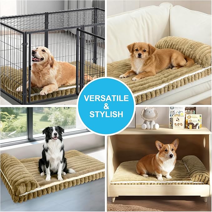 Comfort Dog Beds for Extra Large Dogs,Dog Bed with Removable Washable Cover, Deluxe Plush Dogs Bed for Crate with Pillow, Anti-Slip Pet Mat Mattress for Kennel with Durable Zipper(Brown,XL)