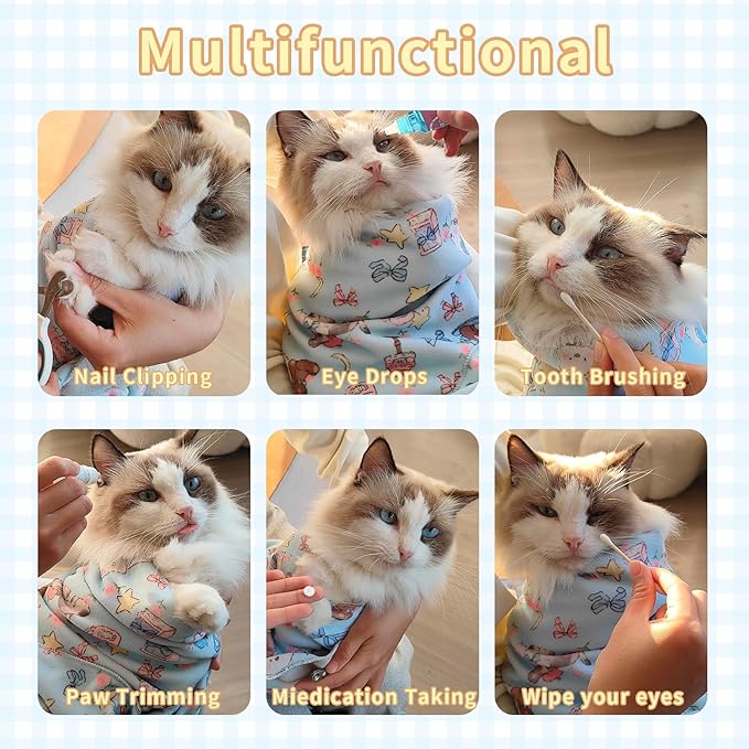 Cat Wrap for Cutting Nails Gentle Wrapped Cat Swaddle Cat Grooming Wrap Comfortable Wrap Prevents Cat Resistance Cat Burrito Wrap Cat Grooming Supplies for Nail Trimming (18x18in)