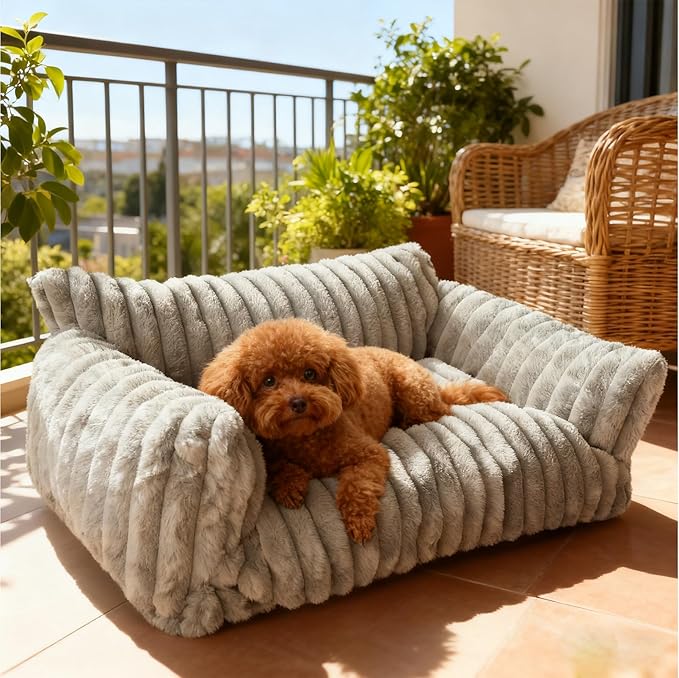 Cat Couch for Pets - Cute Cat Beds for Indoor Cats with Removable Cover, Washable Soft Corduroy Plush, Fluffy Supportive Pet Sofa Chair for Dog, 36 inch, Grey L