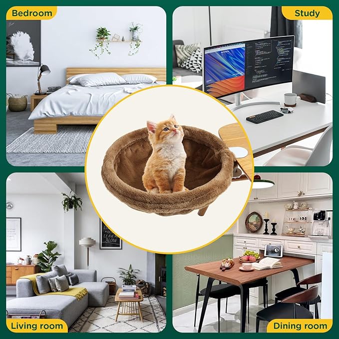 Cat Desk Bed - Soft Faux Fur Fabric, Adjustable Steel Frame, Suitable for Indoor Cats - Perfect Cat Hammock for Desks - Weighing up to 25 lbs, Unique and Modern Cat Furniture