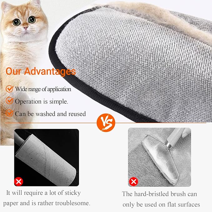 Pet Hair Removal Gloves with Electrostatic Tech Reusable Comfortable & Durable Grooming Gloves for Cats Dogs Long/Short Hair Removes Fur from Furniture, Clothes, Car Interiors (2Pcs)