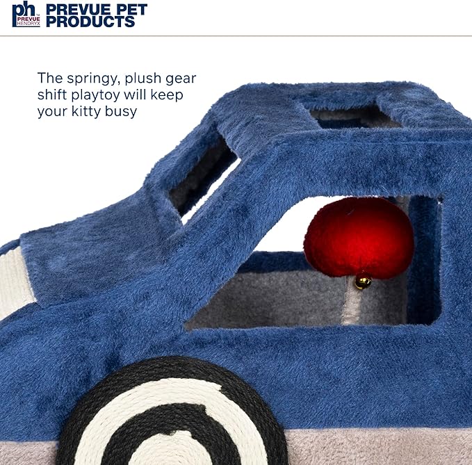 Prevue Pet Products Kitty-150 Cat and Dog Bed and Play Truck - Funny Novelty Dog & Cat Car Bed with Scratcher, Large & Cozy, Easy to Assemble, Removable Pillow, Included Swatting Toy - Blue