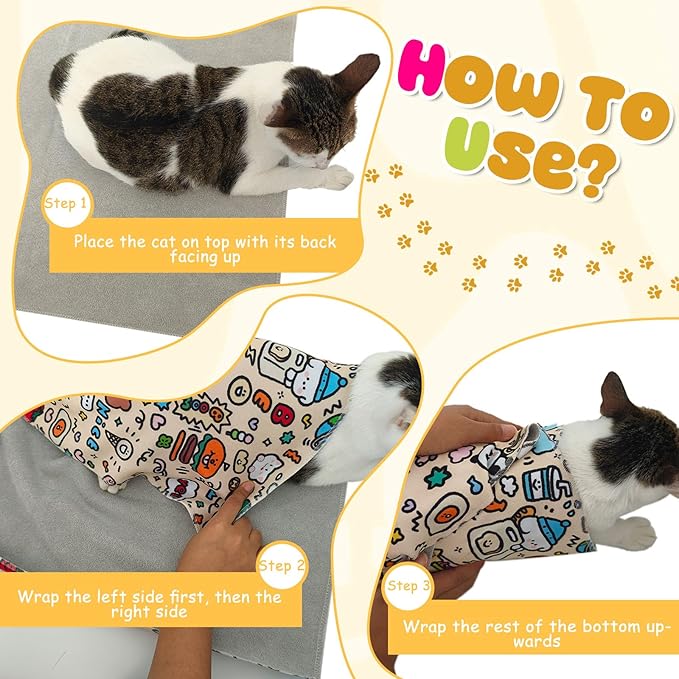 4 Pieces Cat Grooming Wrap with Relaxation Cat Nail Clipper Set 27.6 Inches Cat Wrap Anti-Scratch Cat Swaddle Wrap Anti-Escape Cat Burrito Wrap for Medicine Nail Clipping Teeth Brushing Ear Cleaning
