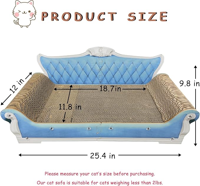 Luxury Cardboard Cat Scratcher Sofa Bed, Couch Shaped Scratching Board, Scratch Lounge with Catnip, Cat Scratcher for Indoor Cats Large Blue 25.4" Large