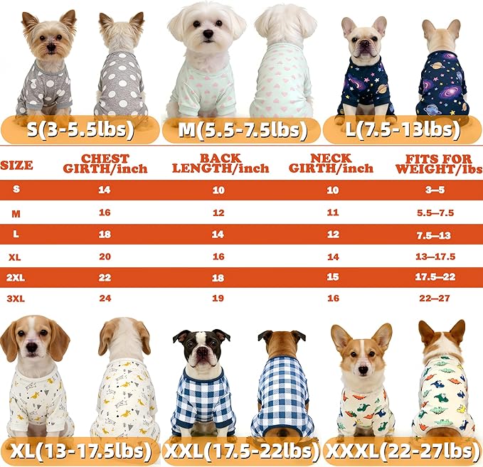 Dog Pajamas Polyester Dog Pajama Cozy Dog Pjs Soft Dog Onesie Pajamas for Dogs Stretchy Dog Pajamas Dog Clothes with Dinosaur Pattern, Large
