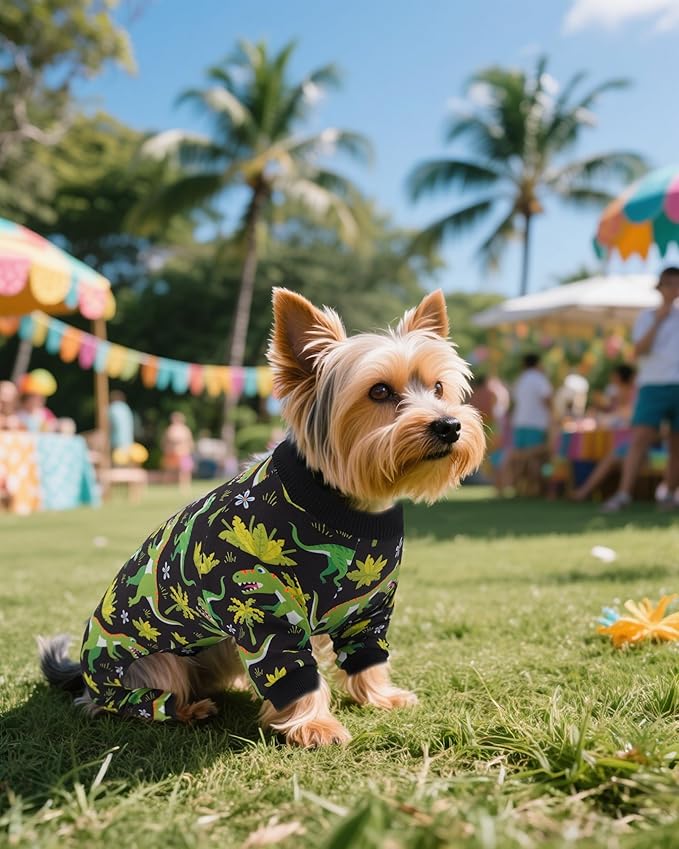 PET SHOW 4 Pack Small Dog Pajamas for Medium Dogs Boy Dinosaur Shark Soft Stretchy PJs Plaid Jumpsuit Puppy Cats Paw Onesies Outfits with Sleeve Pets Breathable Summer Clothes Costume L