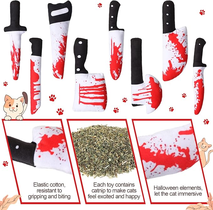Honoson 8 Pcs Cat Catnip Toys Horror Knife Shaped Kitten Catnip Crinkly Sound Toys Indoor Outdoor Exercise for All Cat Breeds, 7.8 Inches