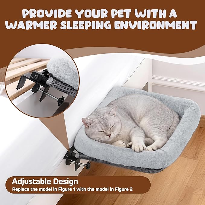 BALAPET Firm Bedside Cat Bed, Cat Bed with Soft Guardrail Extension Attached to Human Bed, Adjustable Pet Bed with Sturdy Frame,Holds up to 44lbs, Stable & Breathable