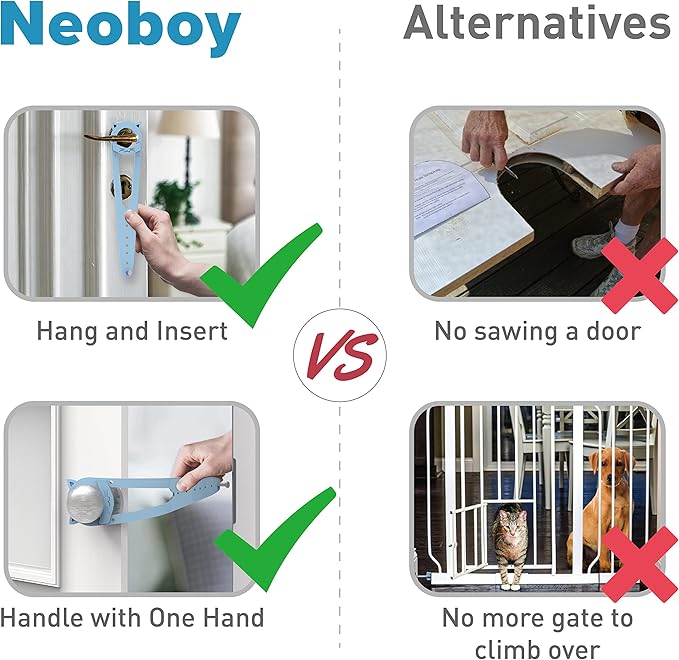 Neobay Cat Door Latch with Stabilizer, 7 Sizes Adjustable Cat Door Holder Latch to Keep Dog Out of Litter Box, No-Drill Alternative of Pet Gates and Interior Pet Door, Blue, 1 Pack