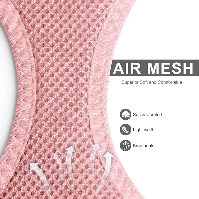 Fida Comfy Dog Harness with Leash, Soft Puppy Vest Escape Proof, Breathable Lightweight Soft Mesh, Adjustable Reflective Step-in Harness for Small Dogs Walking (S, Pink)