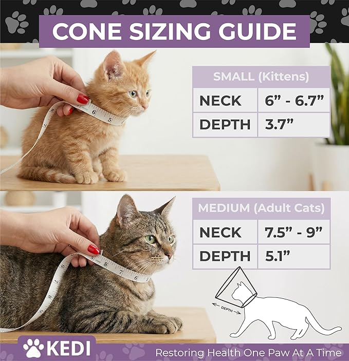Kitten Cat Cone Collar for After Surgery to Stop Licking, Escape-Proof Recovery Elizabethan E Collar for Cats, Comfortable Cone for Cats (Black, Small)