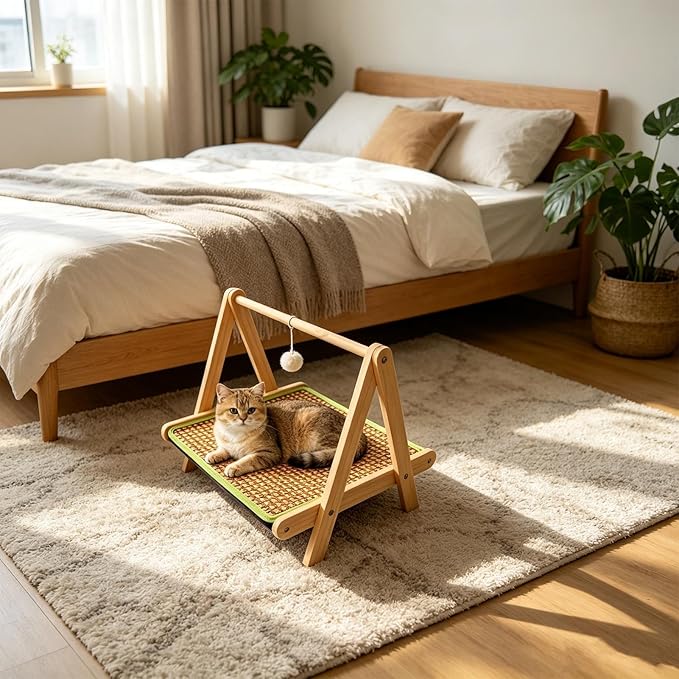 Cat Scratching Bed - Pet Lounger with Teaser Ball, Durable Scratch Pad and Resting, Cat Furniture | Engaging Play Exercise Climbing Sleeping Center for Indoor Outdoor Cats