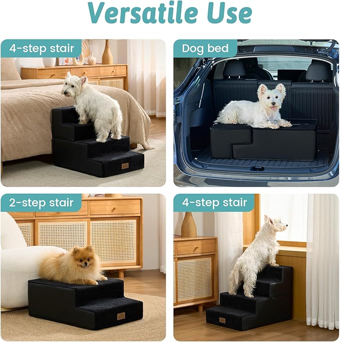 COZY KISS Dog Stairs for Small Dogs, 4 Tier Removable Pet Stairs for Couch and Bed, 17.7" H Dog Steps for Old Cats, Puppy, Small Dogs, 15.7x23.6x17.7 inch, Black