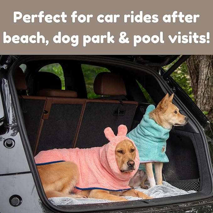 DERPYCHAPPY Premium Dog Towel Robe & Dog Bathrobe for Drying Dogs Made in Korea | Super Absorbent Quick & Adjustable Microfiber Bath Towel for Cats & Puppy Robes After Bath | Soft Warm Drying Coat