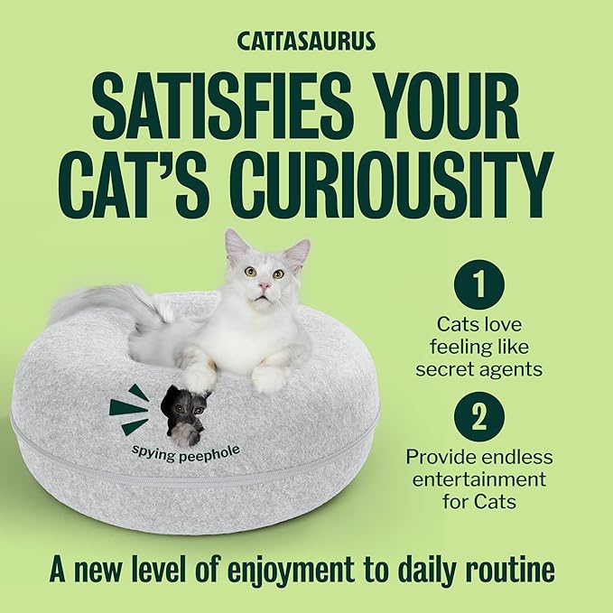 Cattasaurus Peekaboo Cat Cave Duo Jumbo Set, Extra Spacious Cat Donut for Multiple & Large Kitty 15+ lbs, Scratch Detachable Cat Beds for Indoor Cats, Washable Cat Tunnel Bed, Best Kitten Toys
