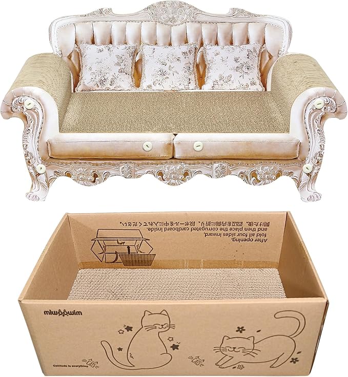 miwoowim Cat Scratcher Bed, 23 Inch Kitty Couch and 17.3 Inch Scratch Box with Pad, Modern Large Kitten Lounger for Indoor Cats,Unique Cute Corrugated Cardboard Cat Sofa Scratcher,