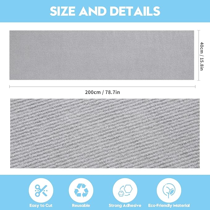 Cat Scratch Furniture Protector – Self-Adhesive Nano Gel, Residue-Free Removable & Reusable Couch Guard, Cuttable for Sofa Arms, Sides, Chair Backs, Bed Edges & Door Frames,78.7"x15.7",Light Grey