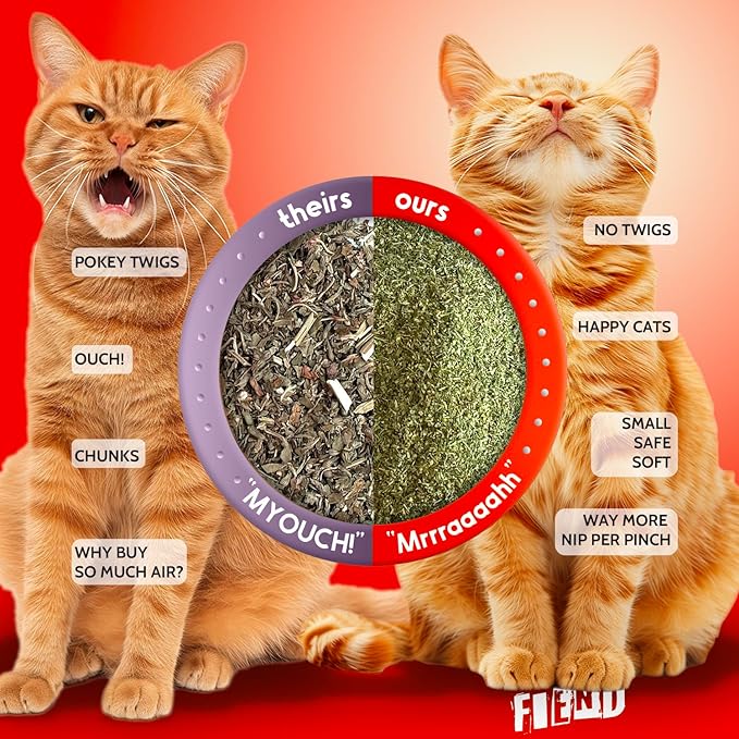 Fiend Catnip + Silvervine for Cats & Kittens Bulk Refill Rescue Pack 1.5 Cup (50g) – Safety-Cut Premium Fine Cat Nip Blend with Vegan Silver Vine – Ultra Potent, North American Create a Monster!