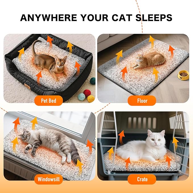 WanpeeGoo Self Warming Cat Bed, Heated Cat Bed, 2.0 Upgraded Thermal Foil Heating Pad, Plush Self-Heating Pet Mat for Crate, Floor, with Removable Washable Cover, Non-Slip, 15"x19"