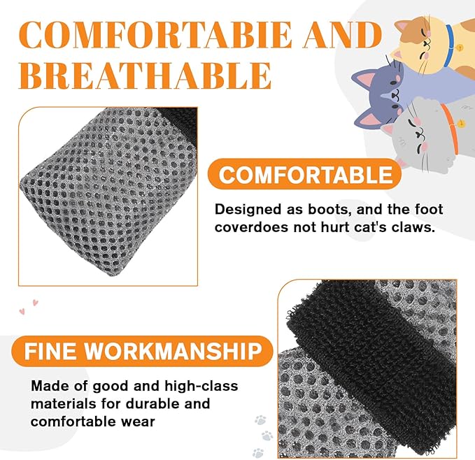 4 Pcs Adjustable Cat Claw Protectors Covers Cat Mittens to Prevent Scratching Mesh Breathable Cats Shoes Kitten Shoes Socks Booties Anti Scratch Kitten Foot Covers for Pet Bathing(Gray,XL)