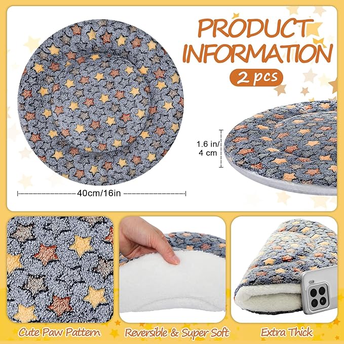 VitalCozy 2 Pack Self Heating Cat Pad Self Heating Cat Bed Machine Washable Heat Pet Mat Reversible Body Thermal Warm Round Dog Bed Crate Blanket for Feral and Indoor Cats(16'',Star)
