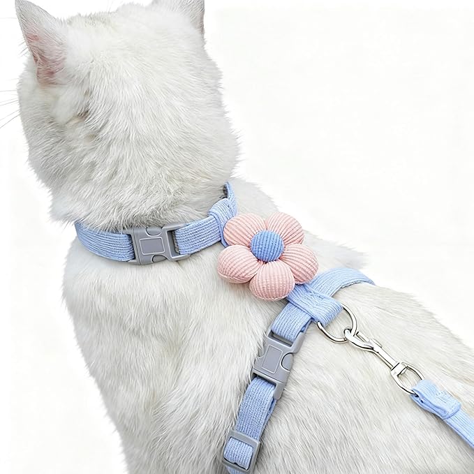 LeLehome Cat Harness and Leash Set Escape Proof Comfortable Lightweight Adjustable Strap for Walking, Travel, Kitten, Puppy (Pink Flower)
