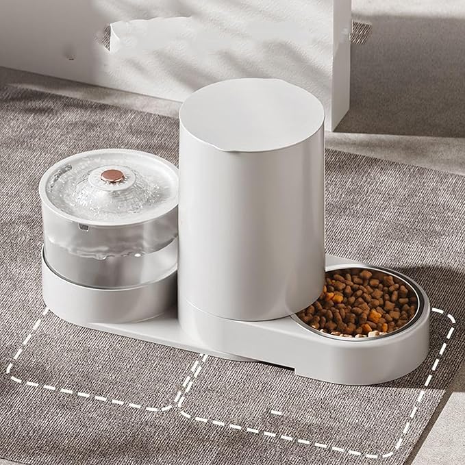 Cat Food Feeder and Water Fountain, Automatic Smart Pet Dry Food Dispenser and Water Dispenser for Pets Indoor