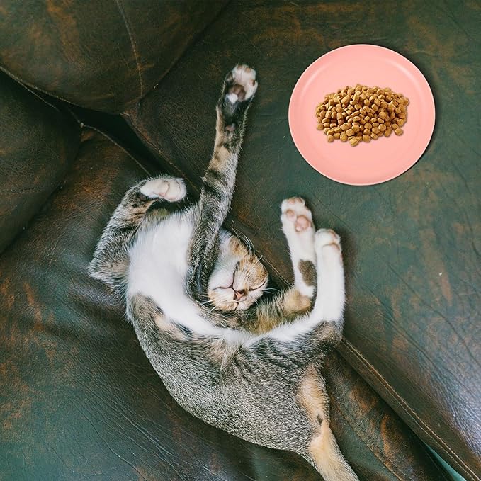 4pcs Round Flat Bottom Cat Food Bowls Set, Plastic, 15cm Diameter, Multi-Color, Suitable for Indoor Cats and Kittens Feeding and Watering
