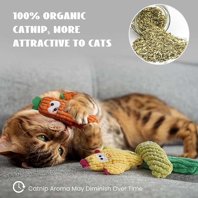 Pawsible Cat Toys for Indoor Cats, 100% Pure Organic Catnip-Filled Toys Without Cotton, Interactive Cactus Kitten Toy for Anxiety Relief, Soft Cute Teething &Chew Toys, 5 Pack