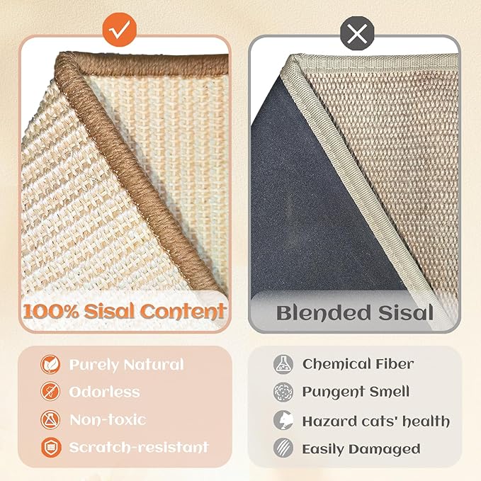 Sisal Cat Scratcher Bed for Indoor Cats Hammock for Scratching Pad Cat Chair Natural Sisal Scratch Post for Large Cats Scratcher Lounge, Wooden Cat Furniture(Large)