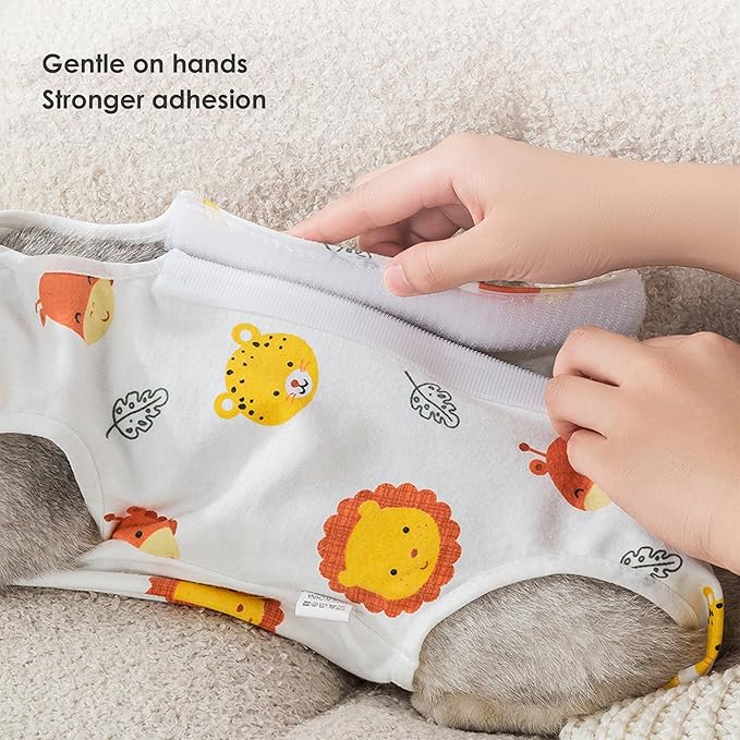 Cat Recovery Suit for Spay & Surgery – Breathable Anti-Lick Cone Alternative Onesie, Adjustable Velcro (White, M)