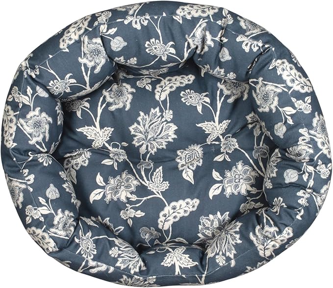 Fringe Studio INDIENNE Coastal Blue 20" W x 19" D x 8" H Small Round Cuddler, 100% Cotton Canvas Exterior, Machine Washable, PetShop Collection (203016)