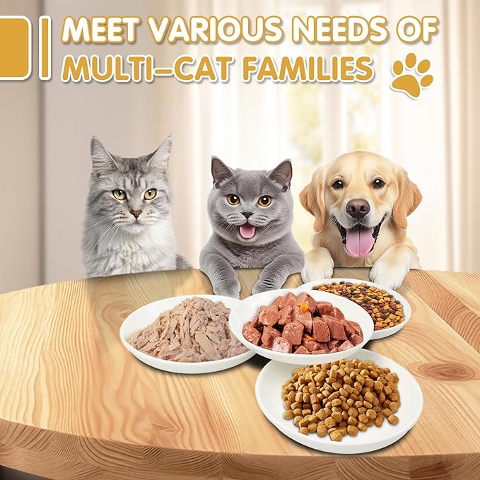 6 Pack Cat Food Bowl, Ceramic Cat Bowls, Anti Whisker Fatigue Cats Bowl Set,5.5 Inches Shallow Wide Kitten Plates for Food and Water (White-C)