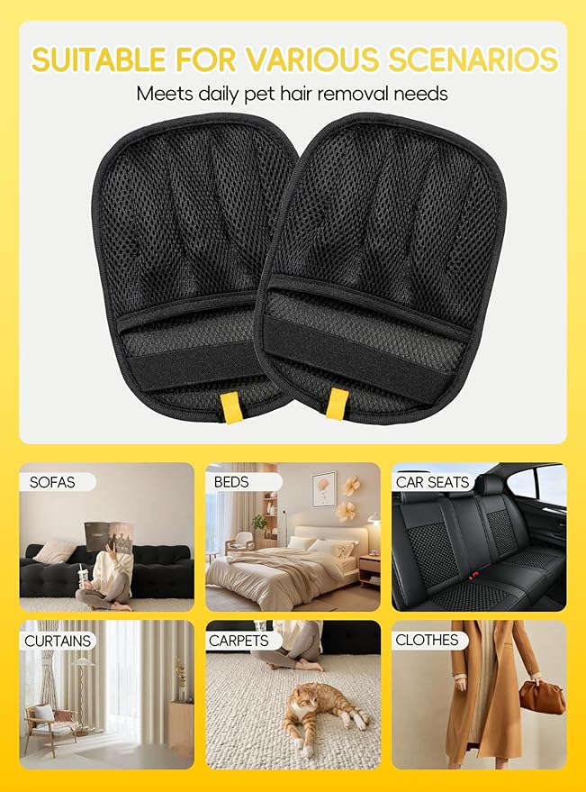Pet Hair Removal Glove, Upgraded Efficient Reusable Electrostatic Hair Remover Tool, Washable Pets Grooming Gloves Magic Brush for Cats Dogs Sofa Coach Furniture Laundry