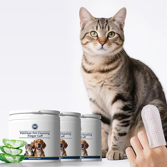 Cleaning Finger Wipes for Dogs and Cats, 4 in 1 Pet Finger Wipes, Cleaning, Soothing, Decodorizing Teeth, Ears, Eyes, Chin, Removes Dirt and Odors, Non Irritating, 50 Pcs (3 Count)