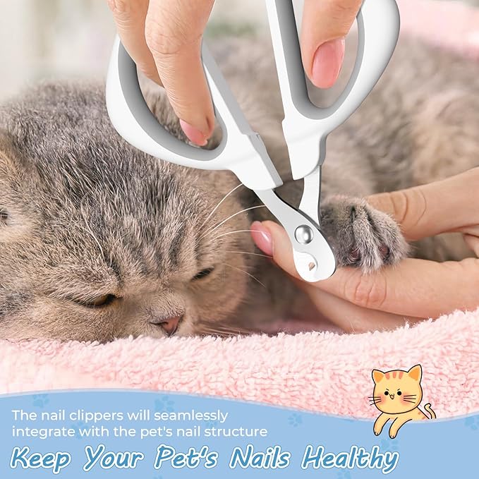 Cat Nail Clipper, Cat Nail Trimmer with Positioning Round Hole, Sharp Non-Slip Handle Cat Claw Clipper, Safe Indoor Cat Nail Clipper, Pet Nail Clipper for Cats, Puppies and More Animals - Grey