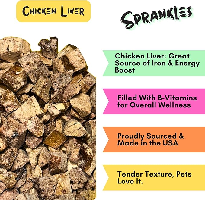 Freeze Dried Chicken Liver Treats for Cats & Dogs - Single Ingredient All Natural Grain-Free, High Protein, Made in USA - Perfect for Training, Topper or Snack (Chicken Liver, 6 Ounce)
