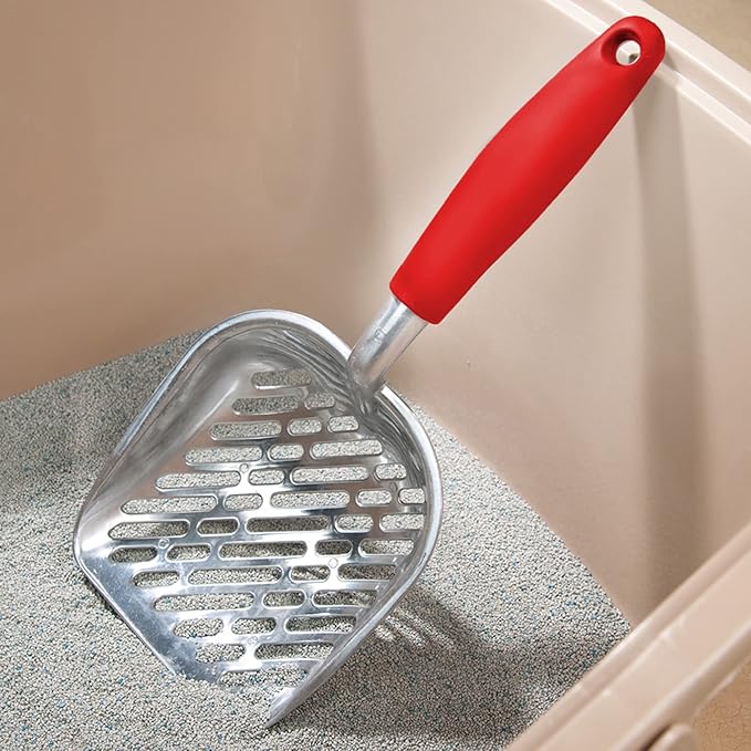 SunGrow Large Cat Litter Scoop, Life Transforming Cat Scooper, Reduces Hand Fatigue, Use with Small Litter Type, Saves Clear Litter, Makes Scooping Faster and Easier (Red, Large)