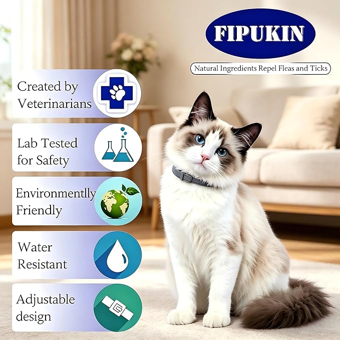 Natural Flea Collar for Cats | High‑Rated Plant‑Based Protection, 8‑Month Waterproof Formula | Includes Grooming Comb & Tick Removal Tool