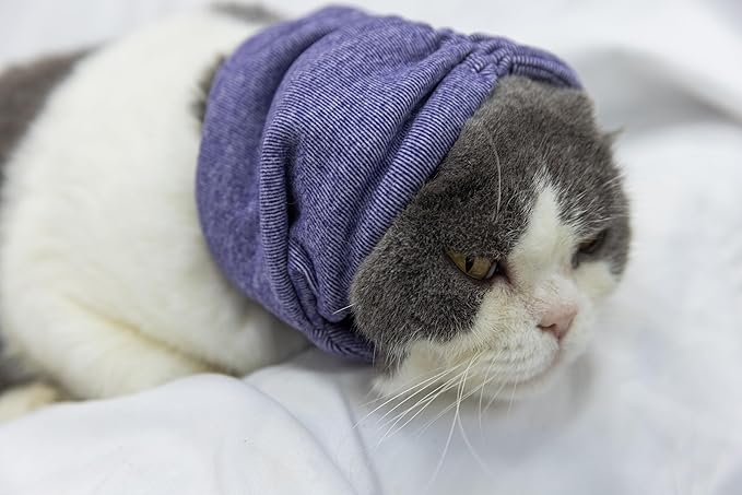 Cat Ear Wrap,Cat Snood Anxiety Relief – Noise Canceling for Fireworks, Thunderstorms Purple S