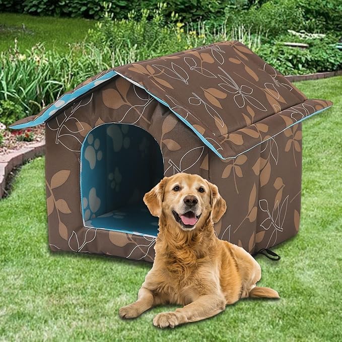 Outdoor Cats Warm House, Waterproof Washable Winter Warm Pet Supplies Furniture Bed Cave Foldable Stray Cats Shelter Pet House Kennel Square S Brown
