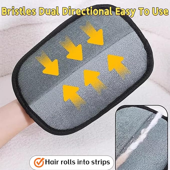 Pet Hair Remover Gloves for Dogs & Cats, Dual Directional Bristles, Electrostatic Grooming Tool for Furniture, Sofa, Bed, Car Interior, Clothes, 2 Pack, Black Yellow